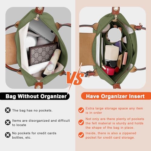 LOUKAYCCI Felt Purse Organizer Insert for Longchamp Le Pliage M Handbag Insert (Forest Green, Medium) - Image 3