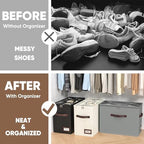 OIAHOMY 4 Pack Shoe Organizer for Closet, Foldable Shoe Storage Bins with Adjustable Dividers, Stackable Oxford Cloth Sneaker Boxes for Entryway Bedroom, Fits Up to 32 Pairs, Beige - Image 7