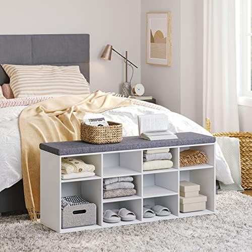 DINZI LVJ Shoe Storage Bench with Cushion, 40.9" Cubby Shoe Rack, 12-Cubby - Image 5