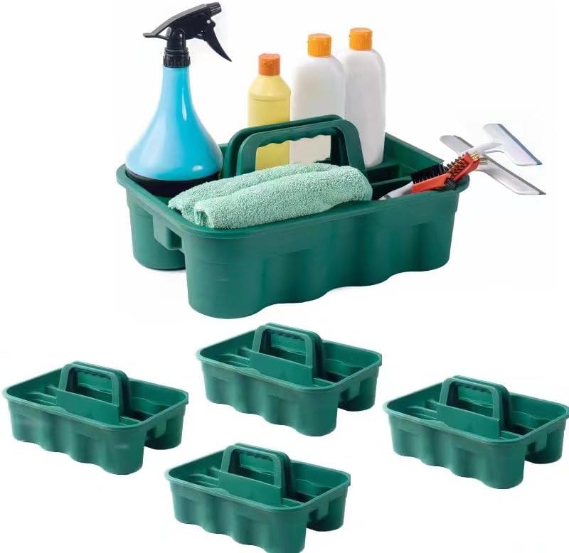 Matthew 5 Pack Large Plastic Tote Tool & Deluxe Supply Cleaning Caddy with Handle Portable Shower Basket Storage Caddy for Cleaning Products,Take-Out Drink,Bathrooms - Green by MATTHEWCLEANINGPRODUCTS