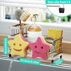 HapiRm Sink Caddy Sponge Holder - Self-draining Kitchen Sink Organizer with Smiley Face and Brush Holder, Stainless Steel Kitchen Sponge Caddy for Countertop - Brushed Nickel - Image 6