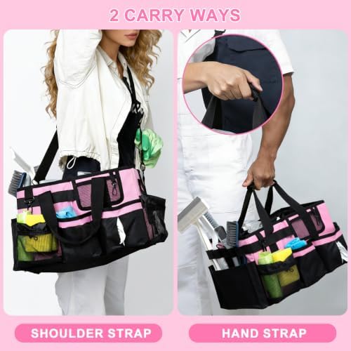 Large Wearable Cleaning Caddy Bag, Pink Tool Bag with Adjustable Shoulder Straps & Divider, 14 inch Cleaning Supplies Organizer for Housekeepers & Cleaners - Image 4