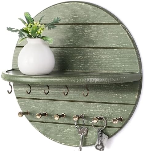 Rebee Vision Round Key Holder Wall Mount with 11 Hooks for Hallway, Green by REBEEVISION