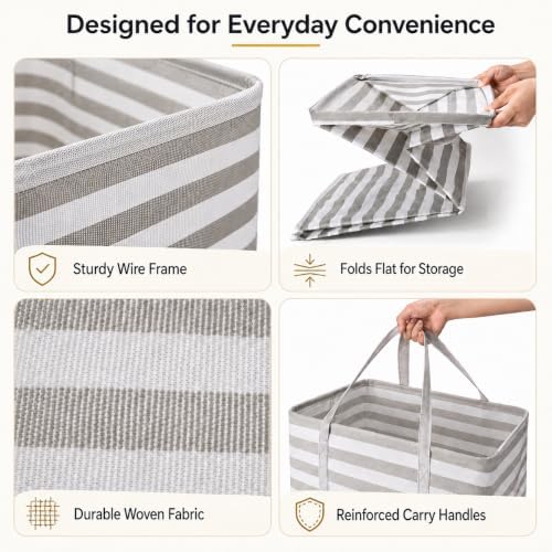 2 Pack Large Laundry Baskets, Laundry Hampers, Freestanding Waterproof Collapsible Clothes Basket with Easy Carry Handles in Laundry Room Bathroom Bedroom Dorm,Grey,75L - Image 5