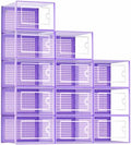Kuject Large Shoe Organizers Storage Boxes for Closet, 12 Pack Clear Plastic Stackable Storage Bins with Lids, Under Bed Shoe Containers for Entryway, Drop Front, Fit up to Women's Size 10,Purple by Kuject