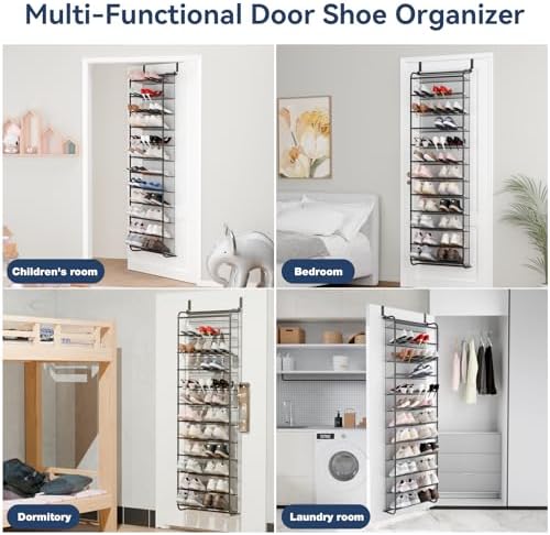 Whitmor 36 Pair Over The Door Shoe Organizer, 12 Tier Hanging Shoe Organizer, Heavy Duty Metal & Mesh Shoe Holder, Hanging Shoe Rack for Closet Organizer, 74" L x 21.7" W x 7.5" H, Matt Gunmetal - Image 7