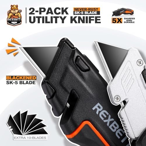 REXBETI Box Cutter 2-Pack, Utility Knife with Blade Storage, 18 Blades - Image 2