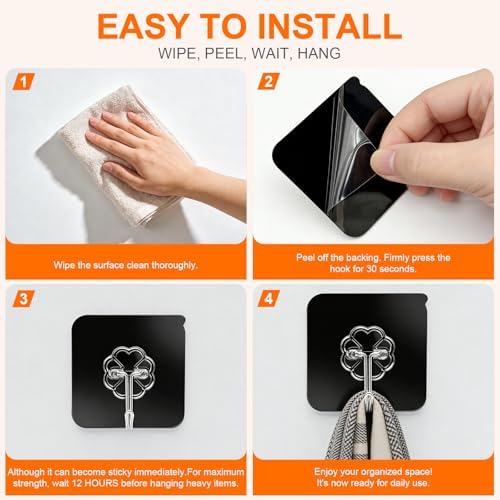 DDMY Black Adhesive Wall Hook for Hanging Heavy Duty Sticky Hooks 24 Pack - Image 6