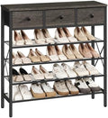 YATINEY 5-Tier Shoe Rack with 3 Drawers, Metal Shoe Organizer for 20 Pairs with Storage Shelves and Wooden Top, for Entryway, Hallway, Foyer, Closet, Charcoal and Black SS35BC by Yatiney