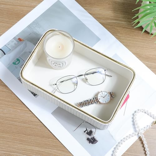 Desk Organizer Tray, PU Leather Nightstand Organizer, Ivory, Small - Image 4