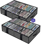 Onlyeasy 2 Pack Under Bed Shoe Storage Organizers with Handles & Clear window (Fit 14 +14 Pairs), Sturdy Underbed Box Organizer Shoe Storage Bags for Kids & Adults, Linen-like Black, MXAUBS14S14 by Onlyeasy