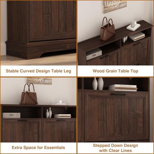 Hidden Shoe Storage Cabinet with 4 Flip Drawers & Open Storage - Image 7