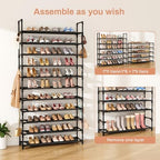 LANTEFUL 11 Tiers Tall Shoe Rack Holds 55 Pairs of Shoes with 18pcs Hooks Sturdy Wide Shoe Organizer Storage Free Standing Metal Shoe Shelf for Closet, Entryway Black - Image 5