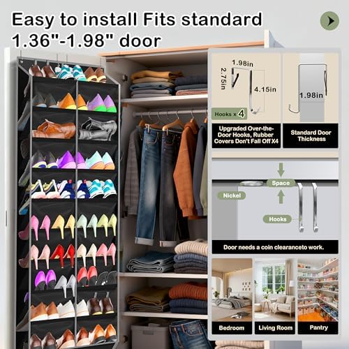 Kotkn 10-Tier Over the Door Shoe Organizer, 20 Pockets Holds 20-30 Pairs, Heavy-Duty Oxford Fabric with Hexagon Mesh for Boots & Sneakers-Black - Image 4