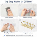 8 Pack Adhesive Large Capacity No-Drilling Shower Caddy, Gold - Image 6