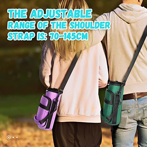 Nuovoware Water Bottle Carrier Bag, 25oz/32oz Bottle Pouch Holder, Adjustable Shoulder Hand Strap 2 Pocket Sling Neoprene Sleeve Sports Water Bottle Bag for Men Women Hiking Travel, Taro Purple - Image 5