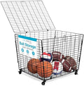 BIRDROCK HOME Sports Ball Basket Organizer with Wheels & Heavy Duty Casters - Ideal for Basketball, Football, Soccer, Baseball - Lockable Ball Storage Locker with Lid for Gym, Garage or Outdoor Use by BIRDROCKHOME