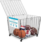 BIRDROCK HOME Sports Ball Basket Organizer with Wheels & Heavy Duty Casters - Ideal for Basketball, Football, Soccer, Baseball - Lockable Ball Storage Locker with Lid for Gym, Garage or Outdoor Use by BIRDROCKHOME