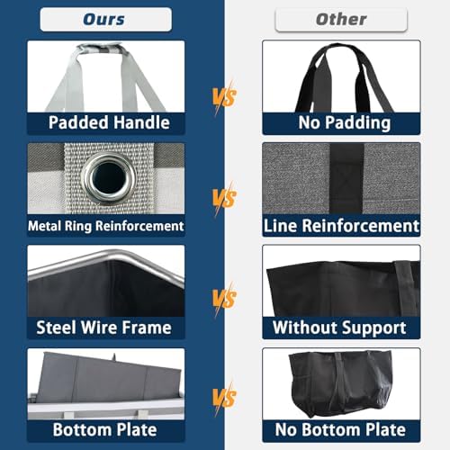 Stand Up Extra Large Utility Tote Bag, Foldable Reusable Grocery Bags with Metal Wire Frame & Reinforced Bottom Board, Large Utility Tote for Shopping, Car Trunk, Beach Bag (Grey) - Image 5