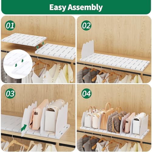 SPACEKEEPER Shelf Divider for Closet, Adjustable Purse Organizers, White - Image 7