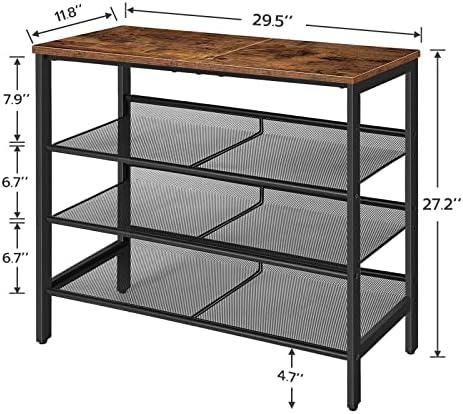 HOOBRO Shoe Rack for Entryway, 4-Tier Shoe Organizer with Adjustable Mesh Shelves, 12-16 Pairs of Shoes, Spacious Floor Mount, Metal, Industrial, Shoe Shelf for Closet, Rustic Brown BF42XJ01 - Image 2