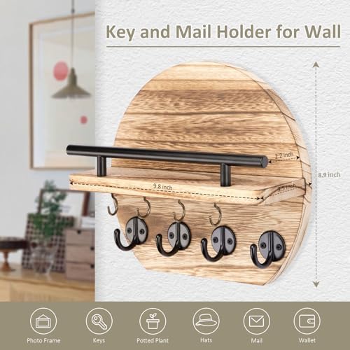 Nekon Key Holder for Wall, 9.8 Inch Round Wall Decor, Wood - Image 3
