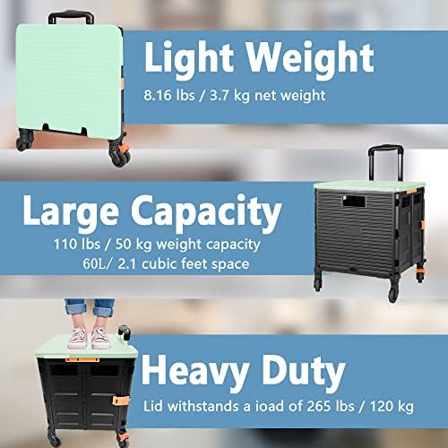 FELICON SELORSS Foldable Utility Cart Folding Portable Rolling Crate-Green - Image 3