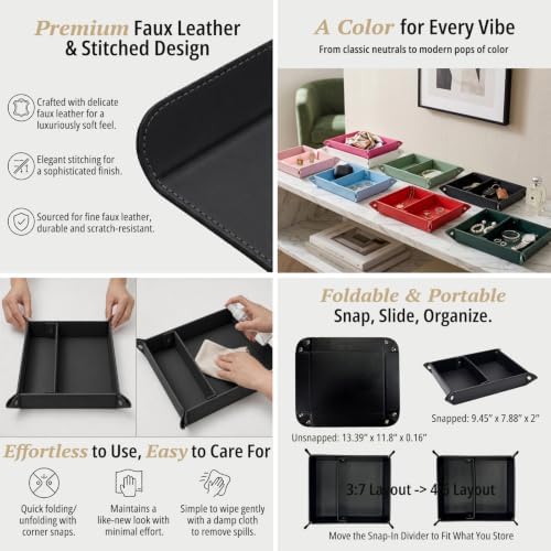 UnionBasic Medium Valet Tray, Jewelry Tray for Rings Watches Earrings, Entryway Catchall Caddy for Coins Keys Change, Nightstand Bedside Valet Holder, Trays for Electronic Gadgets, Black Plus - Image 2
