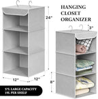 Simple Houseware 3 Shelf Hanging Closet Organizer, Gray | 360° Rotating Dual Hooks, Top Support Metal Frame - Image 2