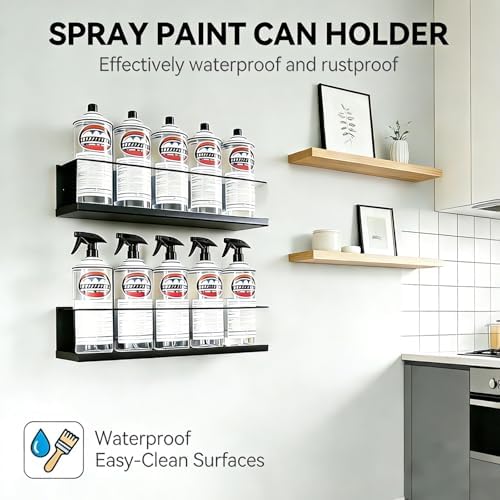 4 Pack Wall-Mounted Spray Bottle Holder, Heavy-Duty Steel Black Aerosol Can Storage Rack with 20 Holes, Spray Paint Can Organizer for Garage, Shop, Home, Tool Trailer & Service Truck - Image 2