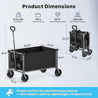29.3" Collapsible Wagon Cart, 150L Heavy Duty Folding Utility Wagon with Wheels, 260 lbs Load, Portable Rolling Cart for Garden, Shopping, Sports, Camping, Black - Image 3
