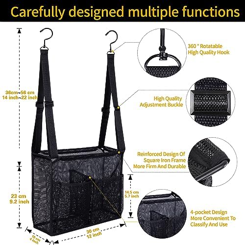 4 Storage Pockets Adjustable Hanging Mesh Bathroom Bag, Shower Caddy College with Hooks, Applied to College Dorm Rooms, Gym, Swimming and RV Travel (Black) - Image 3