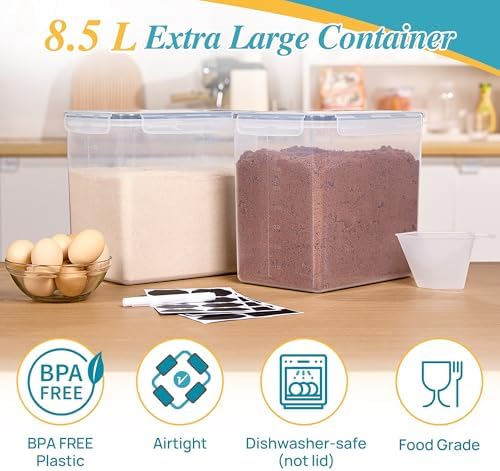 Vtopmart 8.5L Extra Large Flour Sugar Storage Containers, 2 PCS, Black - Image 3