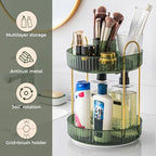 360° Rotating Makeup Organizer, Upgraded 2 Tier Skincare Perfume Organizers for Women, Bathroom Organizer Countertop, Clear Cosmetic Dresser Organizer with Makeup Brush Holder, Sink&Counter (Green) - Image 5