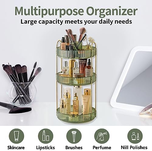 Asayuee 360 Rotating Makeup Organizer,3 Tier Large Capacity Make Up Organizers and Storage,Skincare Perfume Vanity Organizers,Bathroom Cosmetics Storage Organizer Countertop (Green) - Image 6