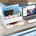 dreampossible white Wood Desk Organizer and Accessories with Drawer, Bill Mail Organizer and File Mail Holder for Office Supplies, Modern Desk Accessories & Workspace Organizers for Desk Organization - Image 4