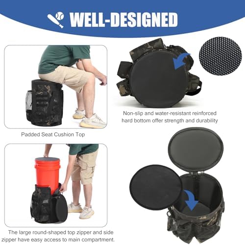 Baseball Bucket Bag 6 Gallon Multi Pockets Softball Coaching Equipment Bag - Image 5