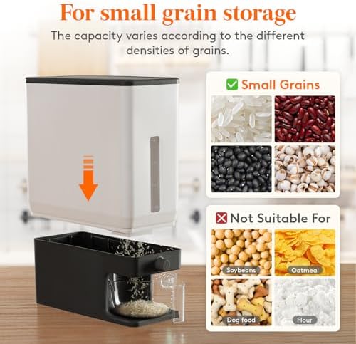 Lifewit Rice Dispenser 25 Lbs, Airtight Storage with Measuring Cup, Black - Image 6