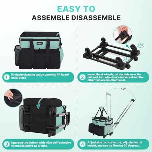 JKAOO Large Rolling Cleaning Caddy Bag with Detachable Trolley, Blue-Green - Image 4