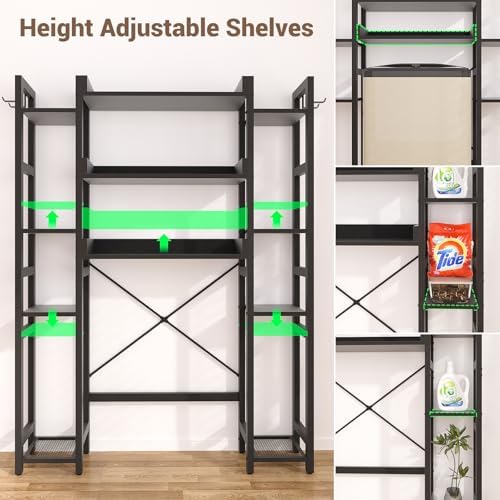 Besiost Over The Toilet Storage, 11 Tier Bathroom Organizer with Dual Side Racks and 2 Fabric Drawers, Adjustable Freestanding Rack Space Saver for Small Spaces, Black - Image 6