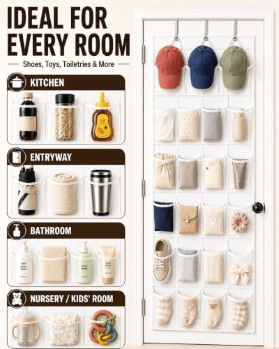 Over-the-Door Shoe Organizer with 24 Crystal Clear Pockets, White - Image 4