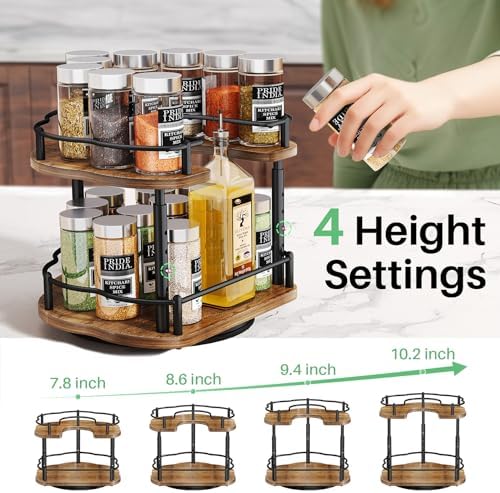 SNTD Lazy Susan Spice Rack Organizer for Cabinet, Wood, Vintage, 9 in - Image 4