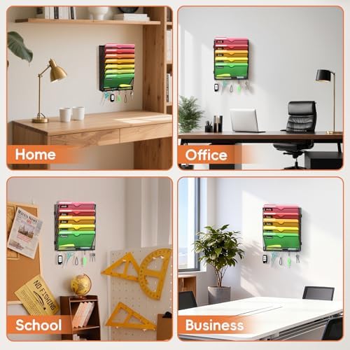 6-Tier Wall File Organizer with Hook, Hanging File Organizer Black - Image 5