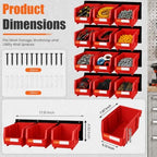 12pc Wall-Mounted Storage Organizer Set with Metal Rails Red - Image 2