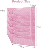 EasyPAG Wall File Organizer 5 Tier Hanging Paper Folder Holder, Zero Assembly Metal Mesh Wall Mounted Mail Organizer for Office Home Classroom Narrow Spaces, Pink - Image 5