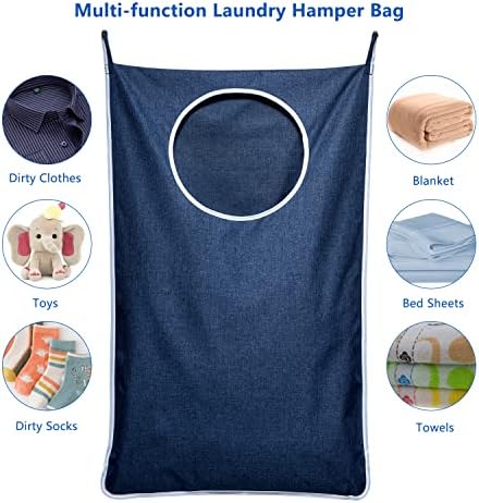 KEEPJOY XL Hanging Laundry Hamper Bag, Large 36"x22" Clothes Hanging Hamper with Strong Hooks for Dirty Clothes Laundry Storage Bag (Blue,1-Pack) - Image 6