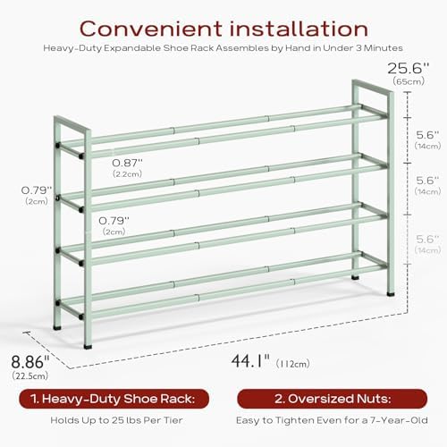 Bumusty 4 Tier Long Expandable Shoe Rack for Closet, Green - Image 3