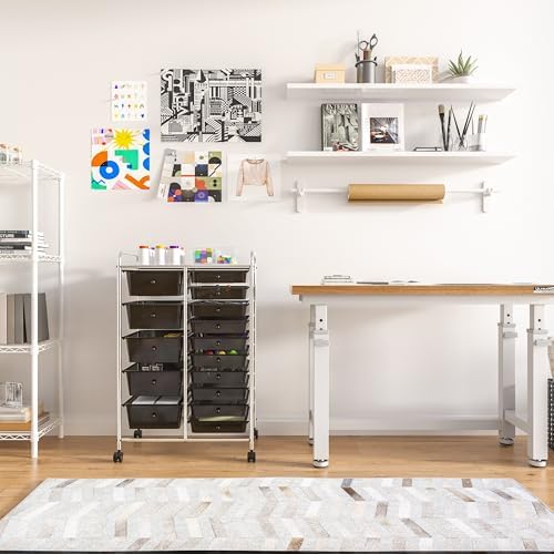Seville Classics Rolling Utility Organizer Storage Cart , for Home Office, School, Classroom, Scrapbook, Hobby, Craft, 15 Drawer, Black - Image 6