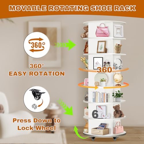 RUNSUNSPRI 7 Tier Rotating Shoe Rack with 4 Universal Wheels - Image 3