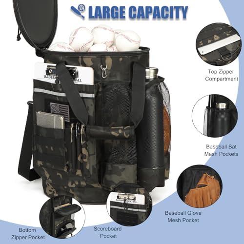 Baseball Bucket Bag 6 Gallon Multi Pockets Softball Coaching Equipment Bag - Image 3